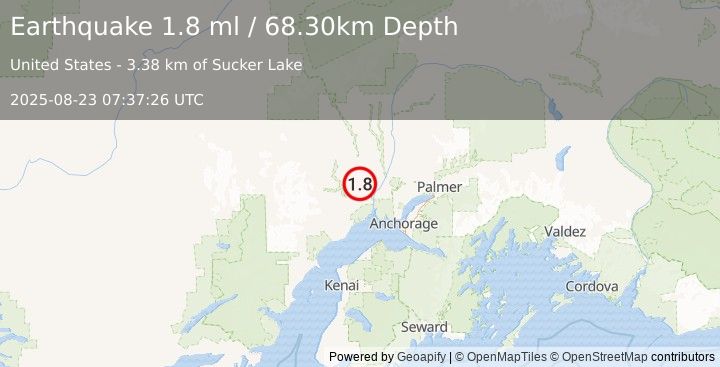 Earthquake 20 km WNW of Susitna, Alaska (1.8 ml) (2025-08-23 07:37:26 UTC)