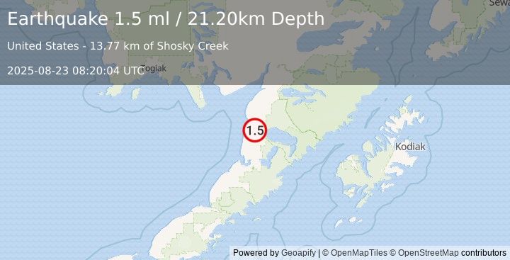 Earthquake 19 km SSE of Egegik, Alaska (1.5 ml) (2025-08-23 08:20:04 UTC)