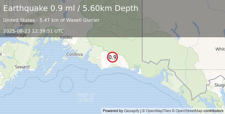 Earthquake 110 km S of McCarthy, Alaska (0.9 ml) (2025-08-23 12:39:51 UTC)