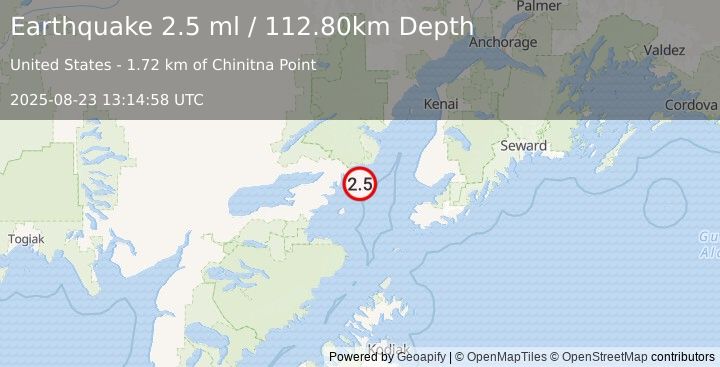 Earthquake 61 km ESE of Pedro Bay, Alaska (2.5 ml) (2025-08-23 13:14:58 UTC)