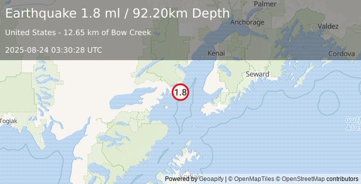 Earthquake 56 km W of Anchor Point, Alaska (1.8 ml) (2025-08-24 03:30:28 UTC)