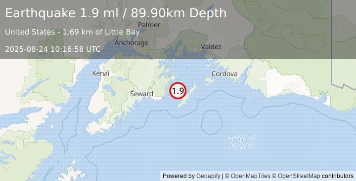 Earthquake 15 km NE of Chenega, Alaska (1.9 ml) (2025-08-24 10:16:58 UTC)