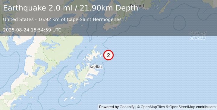 Earthquake 69 km ENE of Ouzinkie, Alaska (2.0 ml) (2025-08-24 15:54:59 UTC)