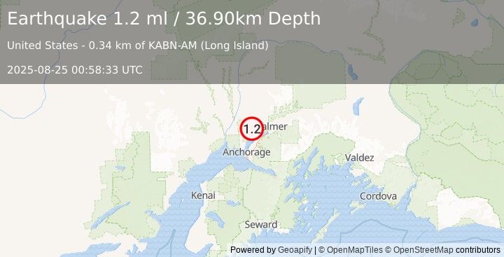 Earthquake 8 km SE of Houston, Alaska (1.2 ml) (2025-08-25 00:58:33 UTC)
