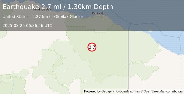 Earthquake 114 km S of Kaktovik, Alaska (2.7 ml) (2025-08-25 06:36:56 UTC)