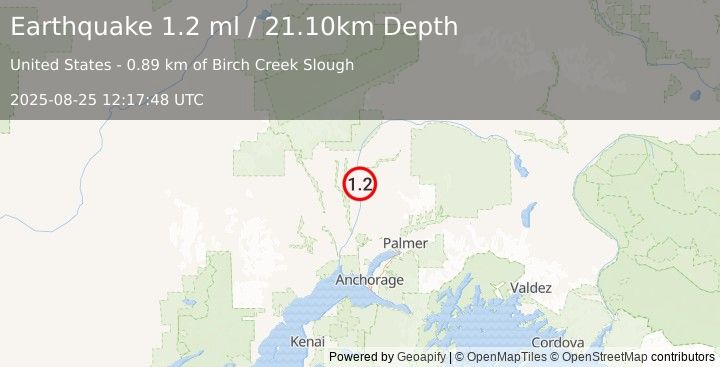 Earthquake 12 km S of Talkeetna, Alaska (1.2 ml) (2025-08-25 12:17:48 UTC)