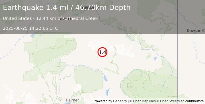 Earthquake 64 km WNW of Paxson, Alaska (1.4 ml) (2025-08-25 14:22:05 UTC)