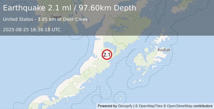 Earthquake 47 km ENE of Ugashik, Alaska (2.1 ml) (2025-08-25 16:36:18 UTC)