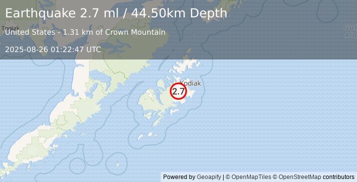 Earthquake 17 km WSW of Womens Bay, Alaska (2.7 ml) (2025-08-26 01:22:47 UTC)
