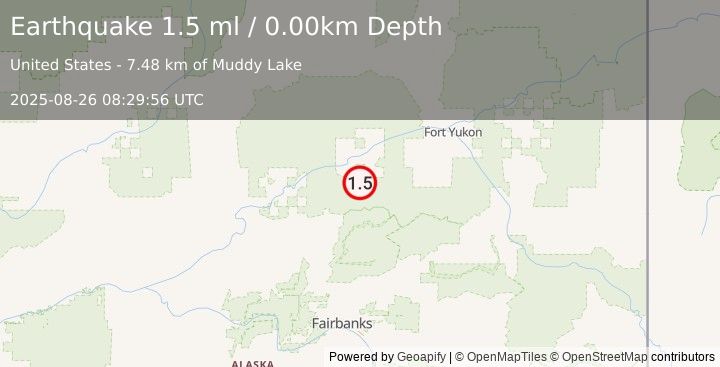 Earthquake 28 km S of Beaver, Alaska (1.5 ml) (2025-08-26 08:29:56 UTC)