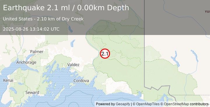 Earthquake 25 km E of Chitina, Alaska (2.1 ml) (2025-08-26 13:14:02 UTC)