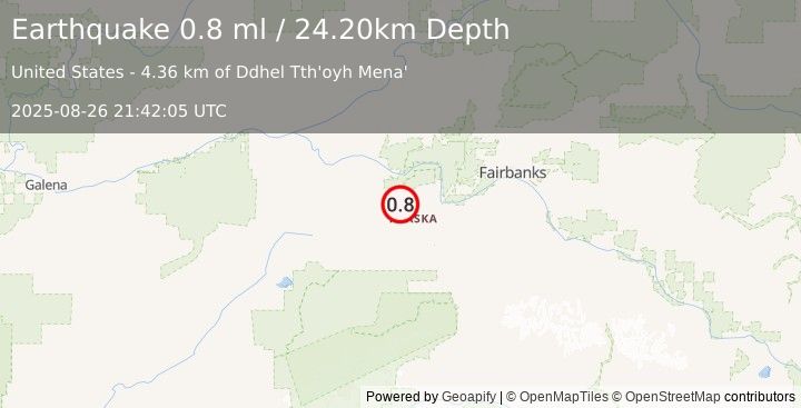 Earthquake 39 km W of Four Mile Road, Alaska (0.8 ml) (2025-08-26 21:42:05 UTC)