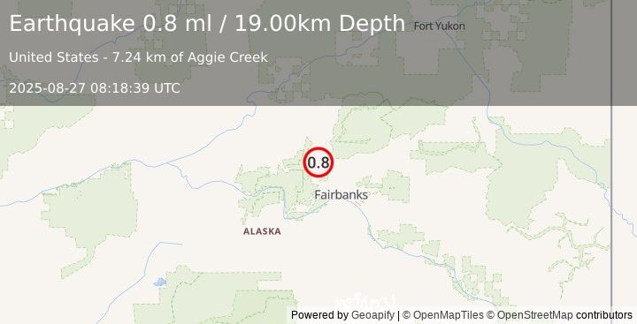 Earthquake 38 km NNW of Ester, Alaska (0.8 ml) (2025-08-27 08:18:39 UTC)