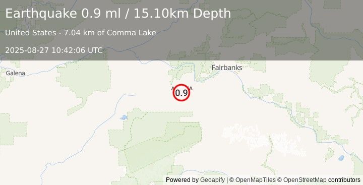 Earthquake 24 km W of Anderson, Alaska (0.9 ml) (2025-08-27 10:42:06 UTC)