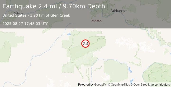 Earthquake 51 km E of Denali National Park, Alaska (2.4 ml) (2025-08-27 17:48:03 UTC)