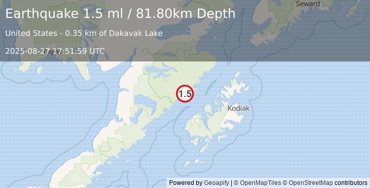 Earthquake 61 km NNW of Karluk, Alaska (1.5 ml) (2025-08-27 17:51:59 UTC)