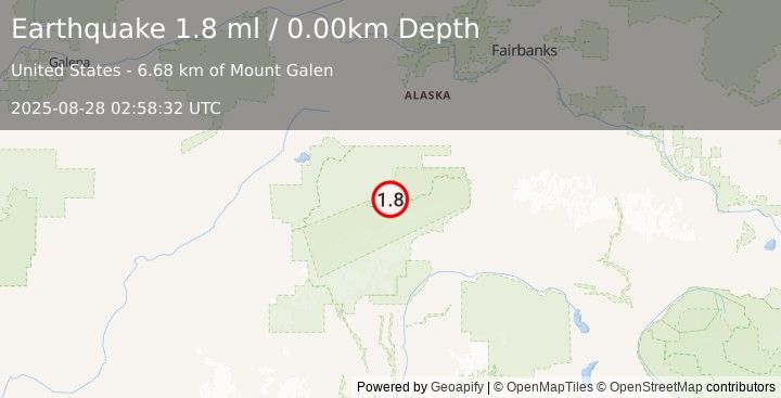 Earthquake 64 km E of Denali National Park, Alaska (1.8 ml) (2025-08-28 02:58:32 UTC)