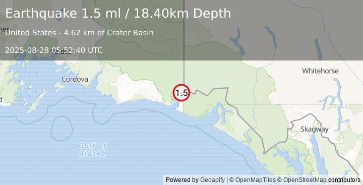 Earthquake 110 km NW of Yakutat, Alaska (1.5 ml) (2025-08-28 05:52:40 UTC)