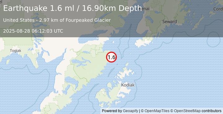 Earthquake 93 km NNW of Aleneva, Alaska (1.6 ml) (2025-08-28 06:12:03 UTC)