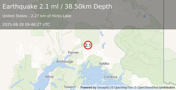 Earthquake 14 km NNW of Glacier View, Alaska (2.1 ml) (2025-08-28 09:48:27 UTC)