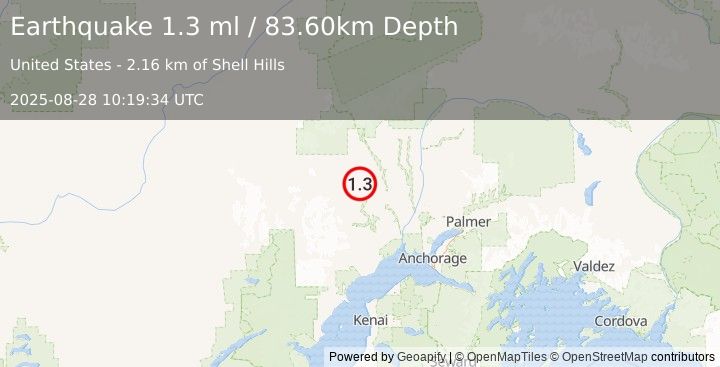 Earthquake 4 km W of Skwentna, Alaska (1.3 ml) (2025-08-28 10:19:34 UTC)