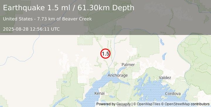 Earthquake 30 km E of Skwentna, Alaska (1.5 ml) (2025-08-28 12:56:11 UTC)