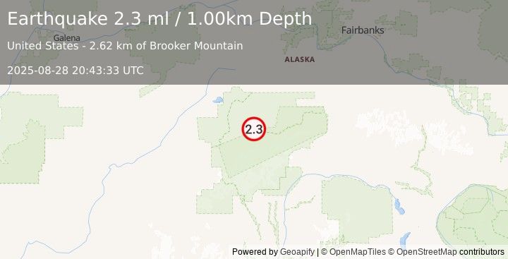 Earthquake 31 km ESE of Denali National Park, Alaska (2.3 ml) (2025-08-28 20:43:33 UTC)