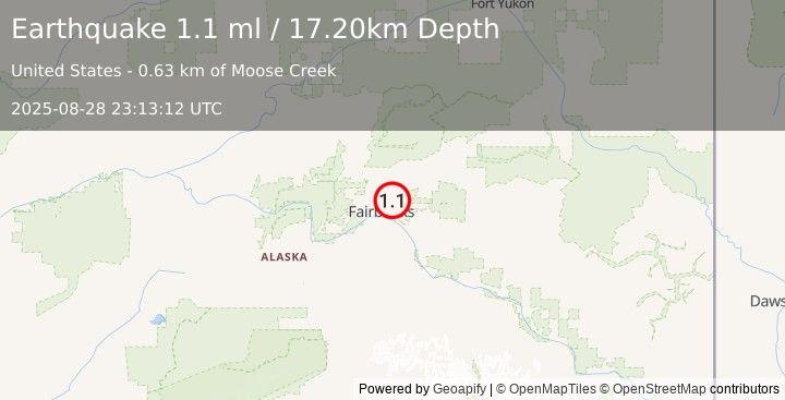 Earthquake 6 km ESE of Fox, Alaska (1.1 ml) (2025-08-28 23:13:12 UTC)