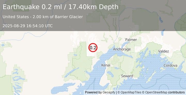 Earthquake 69 km WNW of Tyonek, Alaska (0.2 ml) (2025-08-29 16:54:10 UTC)