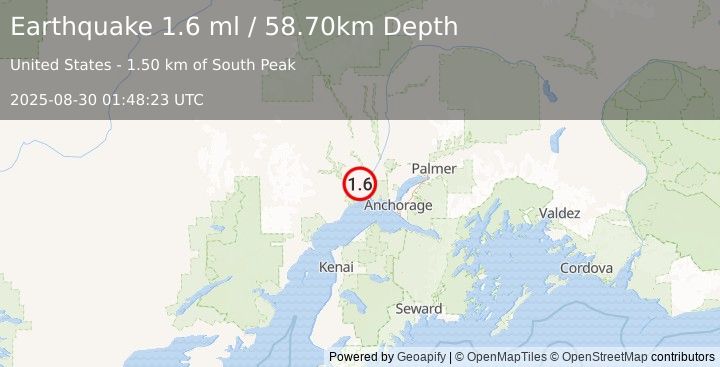 Earthquake 16 km SW of Susitna, Alaska (1.6 ml) (2025-08-30 01:48:23 UTC)