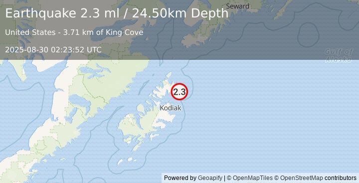Earthquake 40 km NE of Ouzinkie, Alaska (2.3 ml) (2025-08-30 02:23:52 UTC)