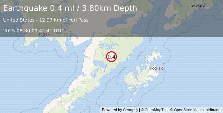 Earthquake 81 km SE of King Salmon, Alaska (0.4 ml) (2025-08-30 09:42:41 UTC)