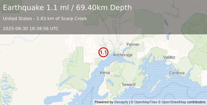 Earthquake 23 km NW of Beluga, Alaska (1.1 ml) (2025-08-30 18:38:56 UTC)