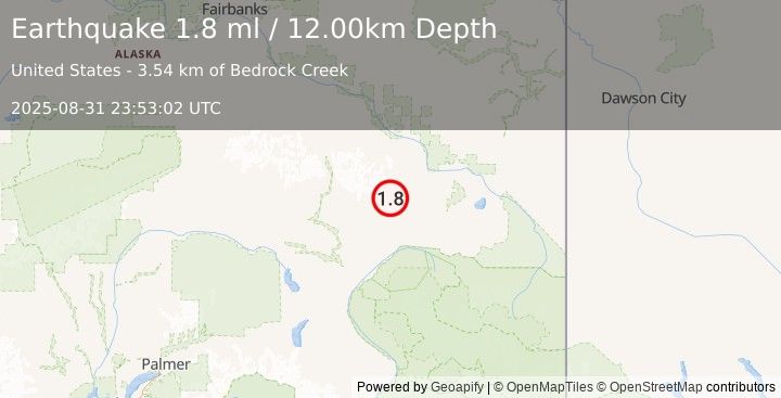Earthquake 47 km WNW of Mentasta Lake, Alaska (1.8 ml) (2025-08-31 23:53:02 UTC)