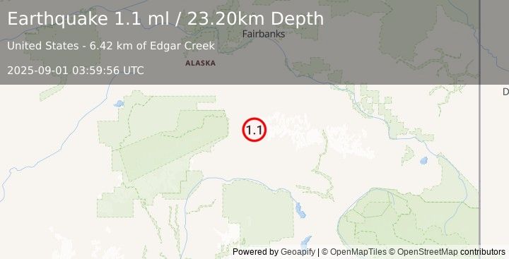 Earthquake 50 km ENE of Cantwell, Alaska (1.1 ml) (2025-09-01 03:59:56 UTC)