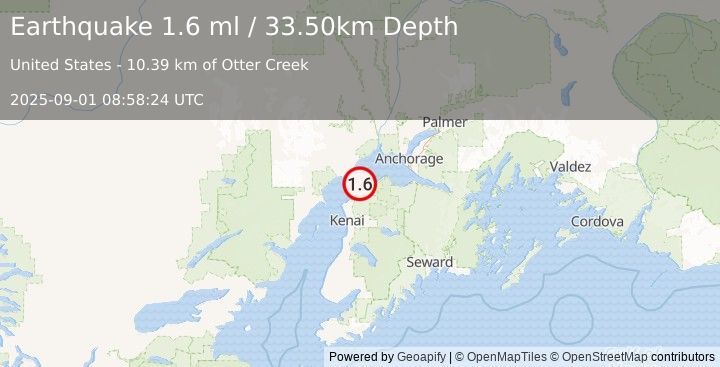 Earthquake 15 km W of Point Possession, Alaska (1.6 ml) (2025-09-01 08:58:24 UTC)