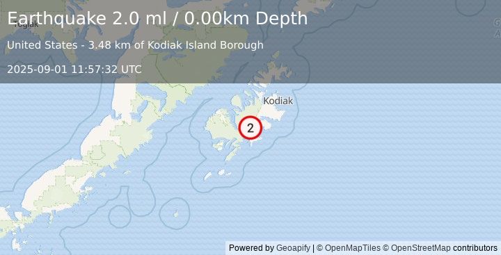 Earthquake 14 km N of Old Harbor, Alaska (2.0 ml) (2025-09-01 11:57:32 UTC)