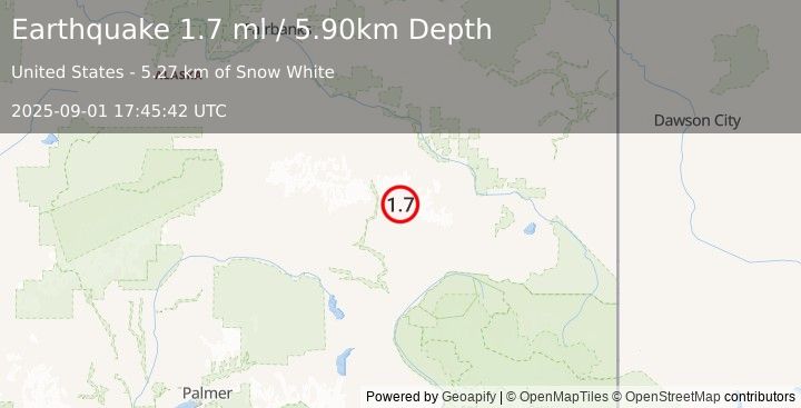 Earthquake 30 km NNE of Paxson, Alaska (1.7 ml) (2025-09-01 17:45:42 UTC)