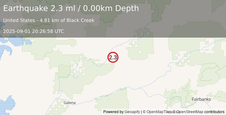 Earthquake 16 km E of Hughes, Alaska (2.3 ml) (2025-09-01 20:26:58 UTC)