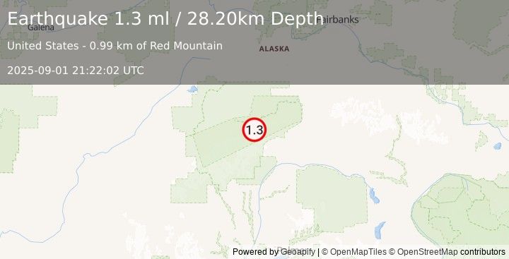 Earthquake 67 km W of Cantwell, Alaska (1.3 ml) (2025-09-01 21:22:02 UTC)