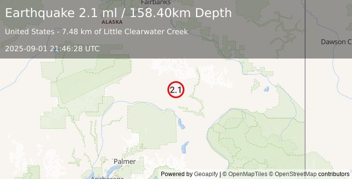 Earthquake 60 km W of Paxson, Alaska (2.1 ml) (2025-09-01 21:46:28 UTC)