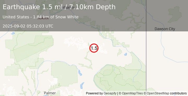 Earthquake 30 km NNE of Paxson, Alaska (1.5 ml) (2025-09-02 05:32:03 UTC)