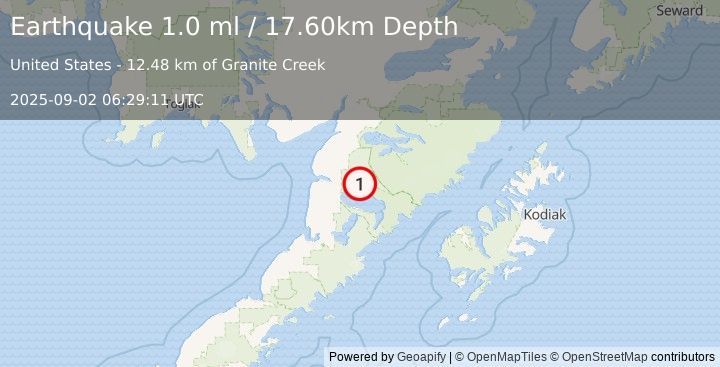 Earthquake 54 km E of Egegik, Alaska (1.0 ml) (2025-09-02 06:29:11 UTC)