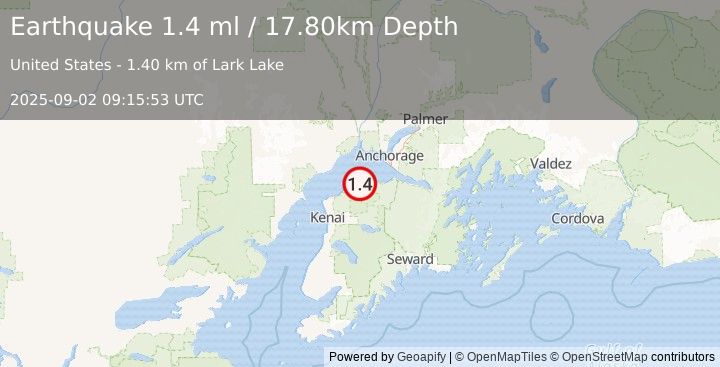 Earthquake 7 km E of Point Possession, Alaska (1.4 ml) (2025-09-02 09:15:53 UTC)