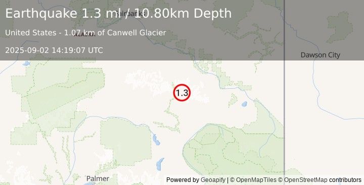 Earthquake 28 km NNE of Paxson, Alaska (1.3 ml) (2025-09-02 14:19:07 UTC)
