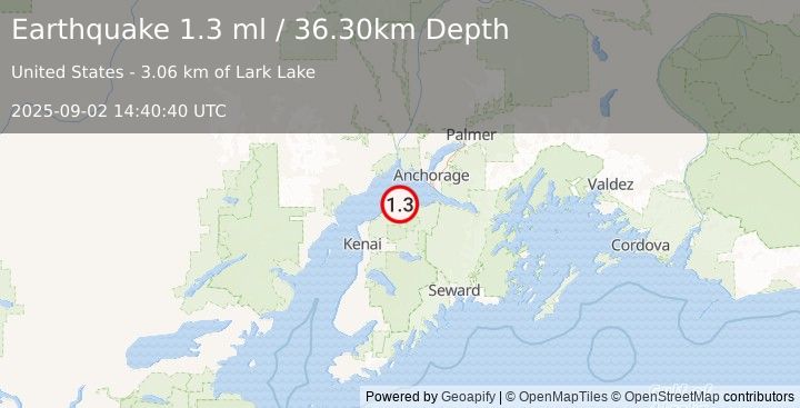 Earthquake 9 km E of Point Possession, Alaska (1.3 ml) (2025-09-02 14:40:40 UTC)