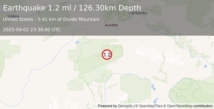 Earthquake 53 km WNW of Cantwell, Alaska (1.2 ml) (2025-09-02 23:30:40 UTC)
