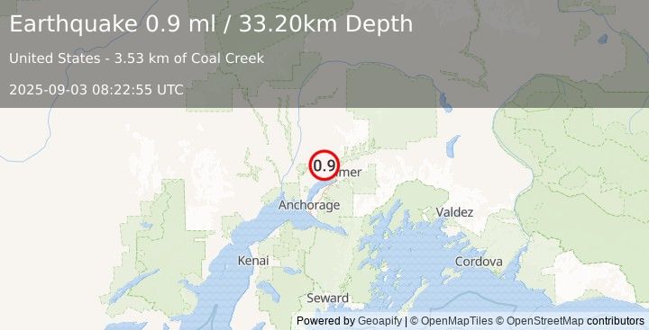 Earthquake 7 km NE of Meadow Lakes, Alaska (0.9 ml) (2025-09-03 08:22:55 UTC)