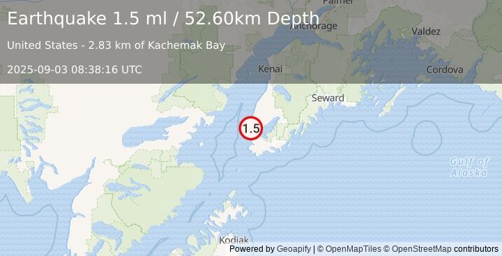 Earthquake 17 km S of Anchor Point, Alaska (1.5 ml) (2025-09-03 08:38:16 UTC)