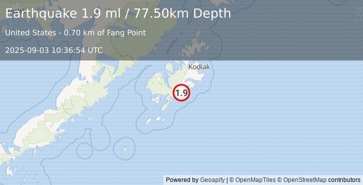 Earthquake 8 km ESE of Old Harbor, Alaska (1.9 ml) (2025-09-03 10:36:54 UTC)